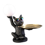 Maxbell Dog Statue Butler with Tray Night Light for Countertop Entrance Festivals Black