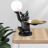 Maxbell Dog Statue Butler with Tray Night Light for Countertop Entrance Festivals Black