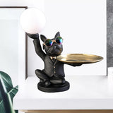 Maxbell Dog Statue Butler with Tray Night Light for Countertop Entrance Festivals Black