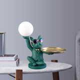 Maxbell Dog Statue Butler with Tray Night Light for Countertop Entrance Festivals Green