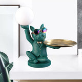Maxbell Dog Statue Butler with Tray Night Light for Countertop Entrance Festivals Green