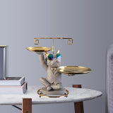 Maxbell Bulldog Statue Tray for Jewelry Lipsticks Cosmetics Table Centerpiece Beige