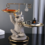 Maxbell Bulldog Statue Tray for Jewelry Lipsticks Cosmetics Table Centerpiece Beige