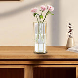Maxbell Flower Vase Glass Tube Vase with Metal Rack Stand Desktop Flower Vase Decor Polygon 23.5x10.5cm