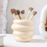 Maxbell Makeup Brush Holder Decors Planter Table Centerpieces Ceramic Flower Vase Beige 11.5x10cm