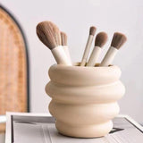 Maxbell Makeup Brush Holder Decors Planter Table Centerpieces Ceramic Flower Vase Beige 11.5x10cm