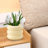 Maxbell Makeup Brush Holder Decors Planter Table Centerpieces Ceramic Flower Vase Beige 11x12cm