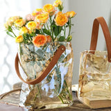 Maxbell Plant Terrarium Dried Flowers Holder Ornaments Minimalist Glass Flower Vase Yelllow 20x24x19cm