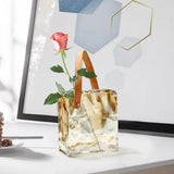 Maxbell Plant Terrarium Dried Flowers Holder Ornaments Minimalist Glass Flower Vase Yelllow 17x19x17.5cm