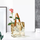 Maxbell Plant Terrarium Dried Flowers Holder Ornaments Minimalist Glass Flower Vase Yelllow 17x19x17.5cm