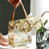 Maxbell Plant Terrarium Dried Flowers Holder Ornaments Minimalist Glass Flower Vase Yelllow 17x19x17.5cm