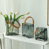Maxbell Plant Terrarium Dried Flowers Holder Ornaments Minimalist Glass Flower Vase Gray 15.5x16x13cm