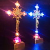 Maxbell Jesus Cross Lamp Statue Prayer Nightlight 3D Crucifix Night Light for Chapel Aureate