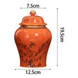 Maxbell Porcelain Ginger Jar Temple Jar Elegant Nine Peach Pattern for Party Desktop Orange