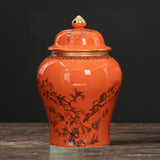 Maxbell Porcelain Ginger Jar Temple Jar Elegant Nine Peach Pattern for Party Desktop Orange