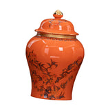 Maxbell Porcelain Ginger Jar Temple Jar Elegant Nine Peach Pattern for Party Desktop Orange