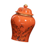 Maxbell Porcelain Ginger Jar Temple Jar Elegant Nine Peach Pattern for Party Desktop Orange