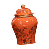 Maxbell Porcelain Ginger Jar Temple Jar Elegant Nine Peach Pattern for Party Desktop Orange