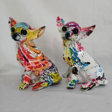 Maxbell Graffiti Chihuahua Statue Resin Crafts Animal Statue for Room Dog Lover Gift Spotted Graffiti