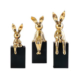 Maxbell 3Pcs Rabbit Family Statues Figurines Animal Figures Bedroom Bunny Sculptures Aureate