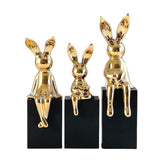 Maxbell 3Pcs Rabbit Family Statues Figurines Animal Figures Bedroom Bunny Sculptures Aureate