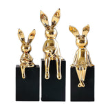 Maxbell 3Pcs Rabbit Family Statues Figurines Animal Figures Bedroom Bunny Sculptures Aureate