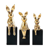 Maxbell 3Pcs Rabbit Family Statues Figurines Animal Figures Bedroom Bunny Sculptures Aureate
