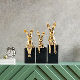 Maxbell 3Pcs Rabbit Family Statues Figurines Animal Figures Bedroom Bunny Sculptures Aureate