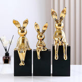 Maxbell 3Pcs Rabbit Family Statues Figurines Animal Figures Bedroom Bunny Sculptures Aureate