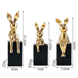 Maxbell 3Pcs Rabbit Family Statues Figurines Animal Figures Bedroom Bunny Sculptures Aureate
