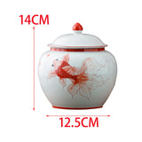 Maxbell Ceramic Ginger Jar Tea Storage Jar Handicraft Floral Arrangement Traditional Fish Red S