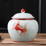 Maxbell Ceramic Ginger Jar Tea Storage Jar Handicraft Floral Arrangement Traditional Fish Red S