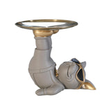 Maxbell Dog Statue Butler with Tray Ornament with Tray for Entry Cabinet Desktop Gray