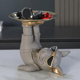 Maxbell Dog Statue Butler with Tray Ornament with Tray for Entry Cabinet Desktop Gray
