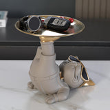 Maxbell Dog Statue Butler with Tray Ornament with Tray for Entry Cabinet Desktop Gray