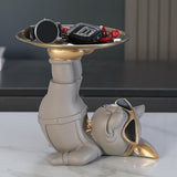 Maxbell Dog Statue Butler with Tray Ornament with Tray for Entry Cabinet Desktop Gray