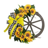Maxbell Sunflower Wreaths Front Door Ornament Wooden Gears Artificial Flowers Wreath