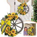 Maxbell Sunflower Wreaths Front Door Ornament Wooden Gears Artificial Flowers Wreath