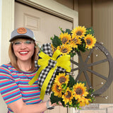 Maxbell Sunflower Wreaths Front Door Ornament Wooden Gears Artificial Flowers Wreath