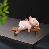 Maxbell Resin Pig Figurine Pig Sculpture Pig Statue Creative Pig Crafts Home Outside Sleep 11cmx5cmx8cm