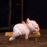 Maxbell Resin Pig Figurine Pig Sculpture Pig Statue Creative Pig Crafts Home Outside Sleep 11cmx5cmx8cm