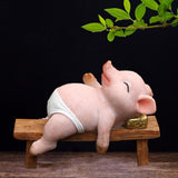 Maxbell Resin Pig Figurine Pig Sculpture Pig Statue Creative Pig Crafts Home Outside Sleep 11cmx5cmx8cm