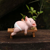 Maxbell Resin Pig Figurine Pig Sculpture Pig Statue Creative Pig Crafts Home Outside Sleep 11cmx5cmx8cm