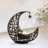 Maxbell Metal Candlestick Eid Mubarak Mantel Party Livingroom Tealight Candle Holder Black