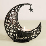 Maxbell Metal Candlestick Eid Mubarak Mantel Party Livingroom Tealight Candle Holder Black