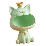 Maxbell Storage Box Sculpture Home Key Entrance Bowl Resin Lucky Cat Statue Figurine Green