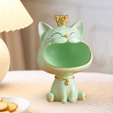 Maxbell Storage Box Sculpture Home Key Entrance Bowl Resin Lucky Cat Statue Figurine Green