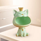 Maxbell Storage Box Sculpture Home Key Entrance Bowl Resin Lucky Cat Statue Figurine Green