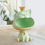 Maxbell Storage Box Sculpture Home Key Entrance Bowl Resin Lucky Cat Statue Figurine Green