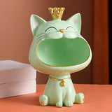Maxbell Storage Box Sculpture Home Key Entrance Bowl Resin Lucky Cat Statue Figurine Green